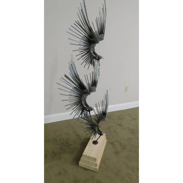 Curtis Jere Birds In Flight Pair Large Metal Sculptures On Travertine Bases Chairish