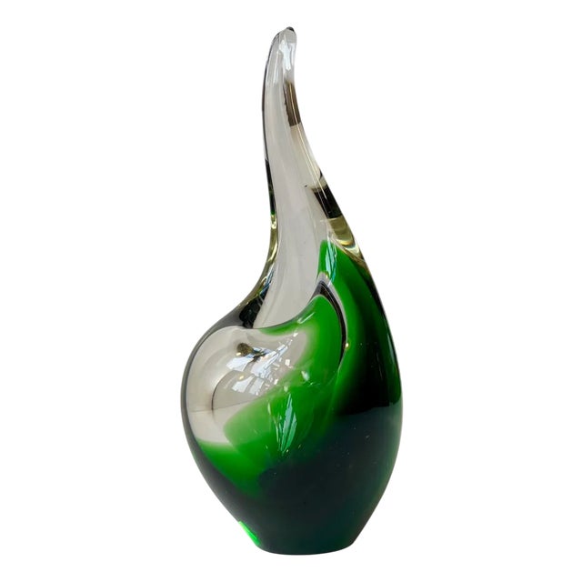 Green Flamingo Orchid Art Glass Vase by Per Lütken for Holmegaard, 1950s For Sale