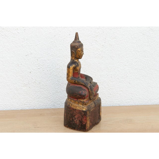 Gilt & Rouge Antique Devotional Seated Buddha For Sale In Los Angeles - Image 6 of 10