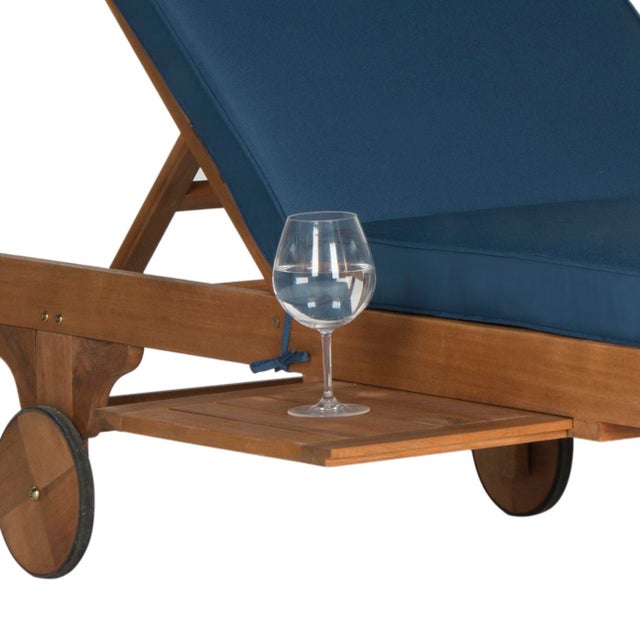 Wood Newport Chaise Lounge Chair with Side Table, Natural/Navy Cushion For Sale - Image 7 of 10