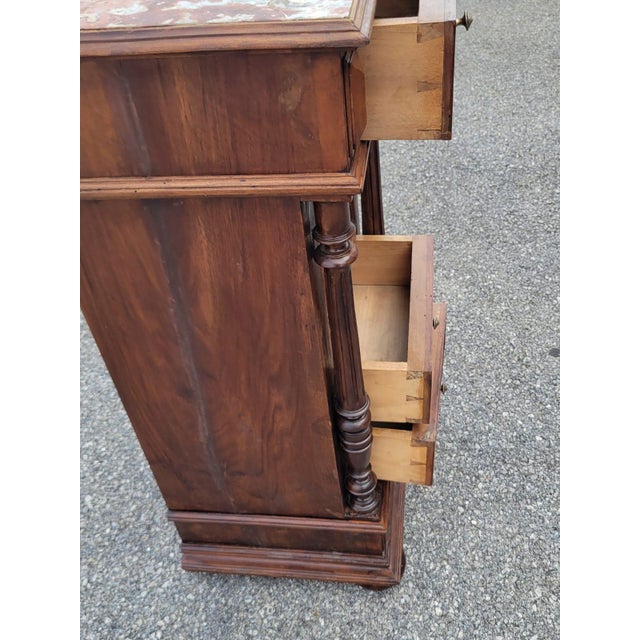 19th Century French Antique Walnut Marble Top Bedside Cabinet Nightstand For Sale - Image 14 of 18