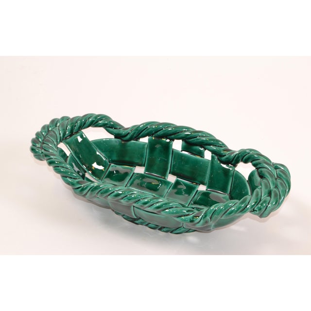 Mid-Century Modern Woven Ceramic, Pottery in Emerald Green from Vallauris (small village on the French Riviera). Marked at...