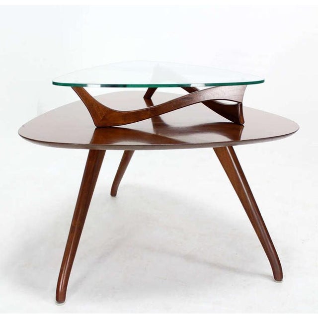 Transparent Pair of Organic Shape Rounded Triangle End Tables with floating Glass Tops MINT For Sale - Image 8 of 9