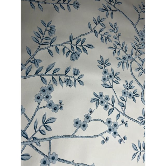 Blue Chinoiserie Mural Hand Painted Wallpaper Panels - 4 Panels For Sale - Image 4 of 5