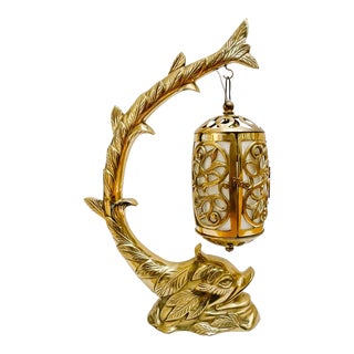 1970 American Brass Koi Fish Lantern Table Lamp For Sale