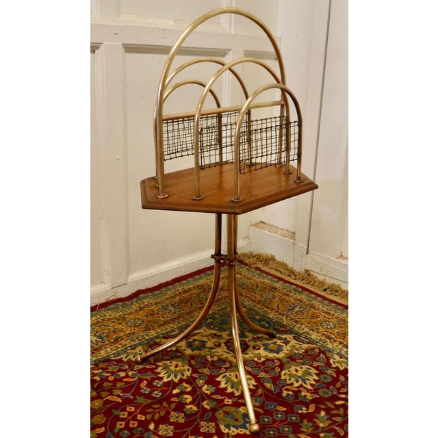 Victorian Golden Oak and Brass Revolving Magazine Rack, 1880 For Sale - Image 6 of 7