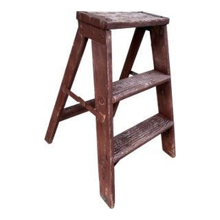 Vintage Rustic Wooden Two-Step Ladder Stool, C. 1940s–1950s For Sale