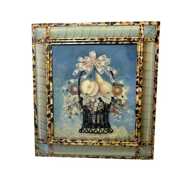 Glass 1950s Suzy Bartolini Floral Still Life Theorem Style Reverse Painting on Glass For Sale - Image 7 of 7