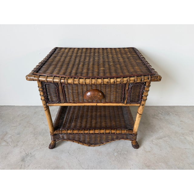 Vintage Coastal Organic Bamboo & Woven Wicker One-Drawer Nightstand For Sale In Miami - Image 6 of 12