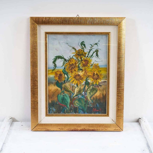 Giovanni Lovetti, Sunflowers, Oil on Canvas For Sale - Image 6 of 6