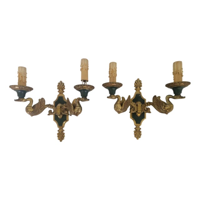 Bronze Swan Wall Sconces by Lucien Gau, 1960s, Set of 2 For Sale
