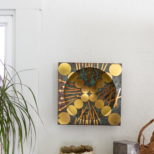 Abstract Postmodern Brutalist Brass Copper and Verdigris Square Sculptural Bowl For Sale - Image 9 of 18