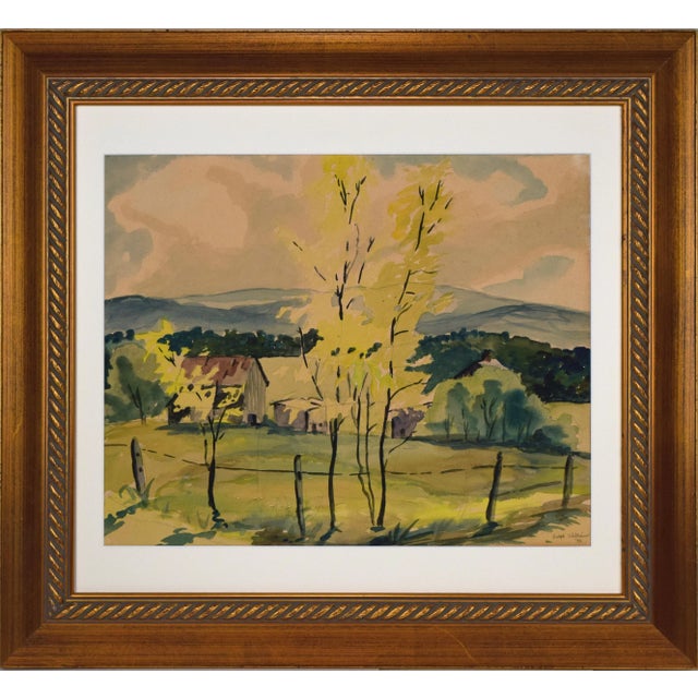 Vintage American Impressionist Watercolor Landscape Painting With Farm by Ralph Williams 1946 For Sale - Image 9 of 9