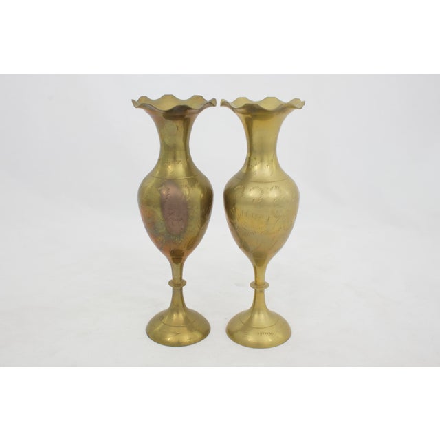 Engraved Brass Fluted Vases, Pr Chairish