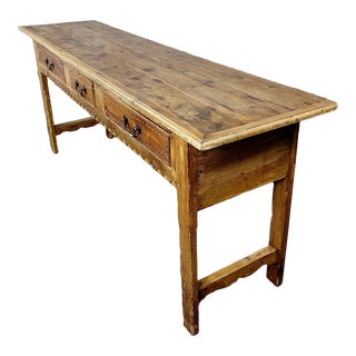 Rustic Spanish Pine Console Sofa Table W/3 Drawers For Sale