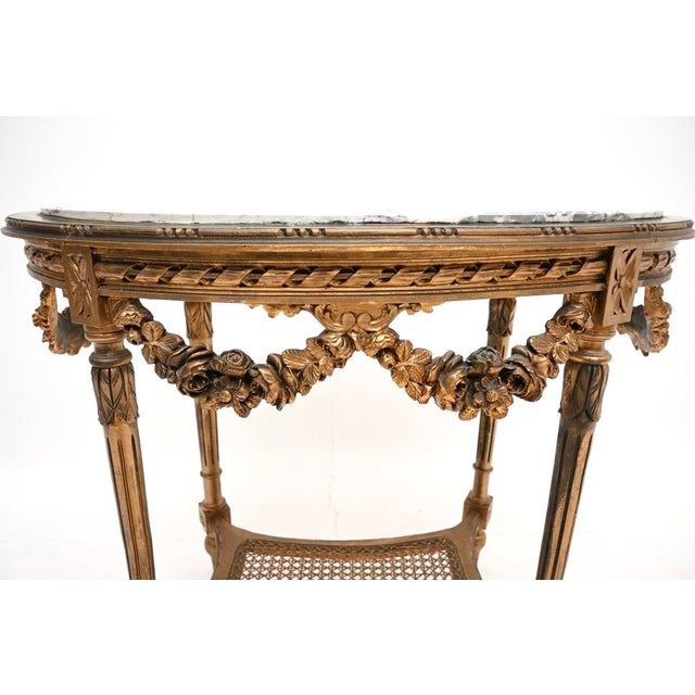 Gold Antique French Carved Gilt Wood Occasional Table with Marble Top, 1890 For Sale - Image 8 of 11