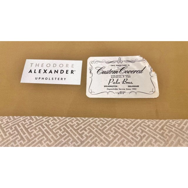 Theodore Alexander Upholstered Sofa With Fruitwood Trim & Kick Pleat Skirt – 79” For Sale - Image 13 of 13