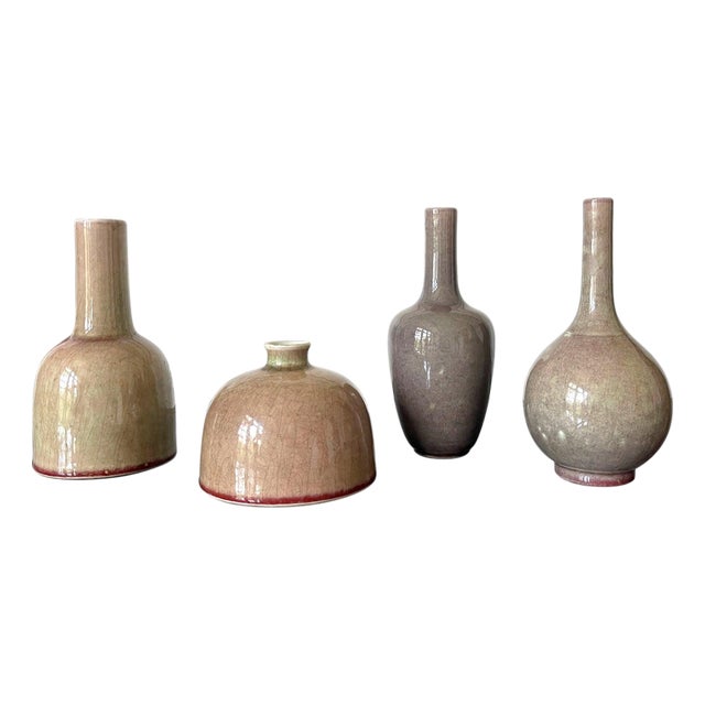 Collection of Four Chinese Ceramic Vases with Peachbloom Glaze For Sale