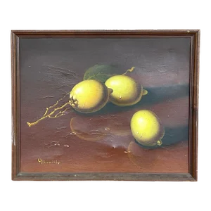 Vintage Coastal Original Oil Painting of Lemons