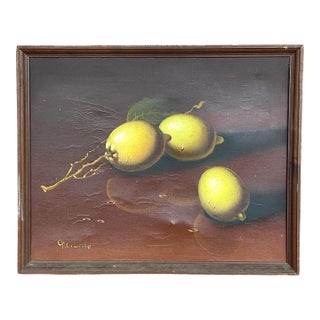 Vintage Original Lemon Still Life Oil Painting For Sale