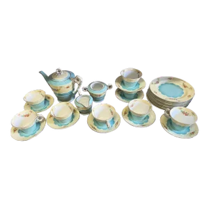 1920s Floral & Turquoise Noritake Dessert /Tea Set - 27 Pieces