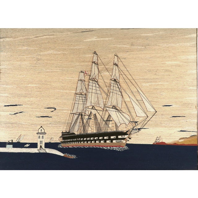 Mid 19th Century Sailor's Woolwork of Royal Navy Second Rate Battleship Coming Into Port For Sale - Image 5 of 11