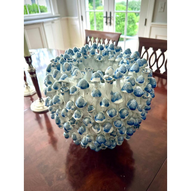 Large Handmade Ceramic Undersea Mushroom Vase in Blue For Sale In Nashville - Image 6 of 8