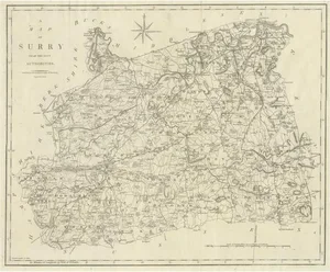 Large Antique County Map of Surrey, England, 1805