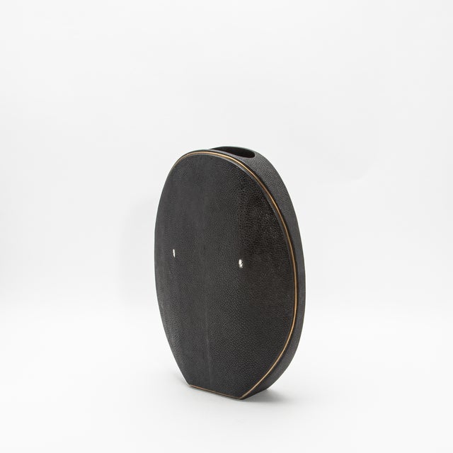 Modern Shagreen Vase With Brass Details by R&y Augousti For Sale - Image 3 of 8