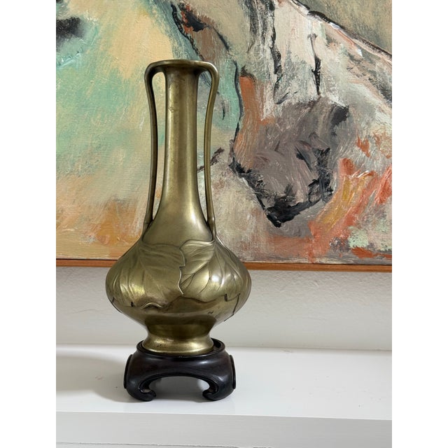 Late 19th century Japanese studio bronze vase designed in the Art Nouveau style. Maker’s mark to base. Beautiful curved...