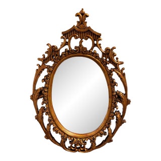 Mexican Rococo Revival Oval Gold Finish Wall Mirror, Late 20th Century For Sale