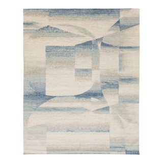 8x10 Abstract Azure & Sand Modern Hand-Loomed Wool & Nylon Area Rug For Sale