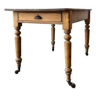 Antique Pine Farmhouse Table on Casters For Sale