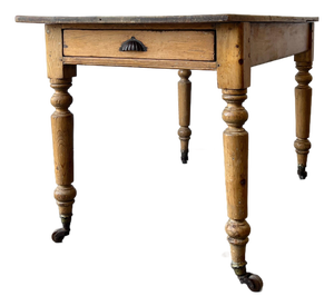 Antique Pine Farmhouse Table on Casters