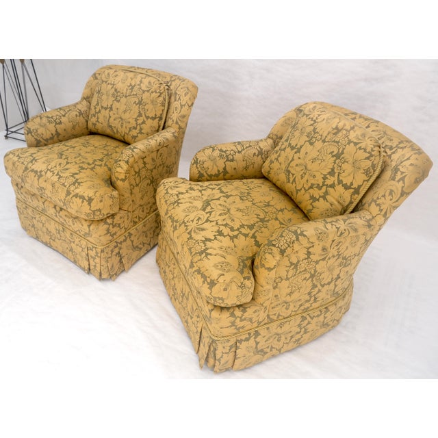 Pair of Gold Floral Pattern Upholstery Lounge Chairs by Thomasville MINT For Sale - Image 17 of 18