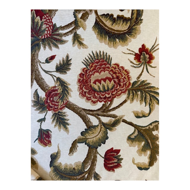Schumacher Fabric 2639312 | Jacobean Printed Crewel, Burnish Sage - Schumacher Fabric 3 1/4 Yards For Sale