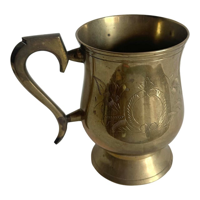 Vintage Engraved Brass Cup/Mug For Sale