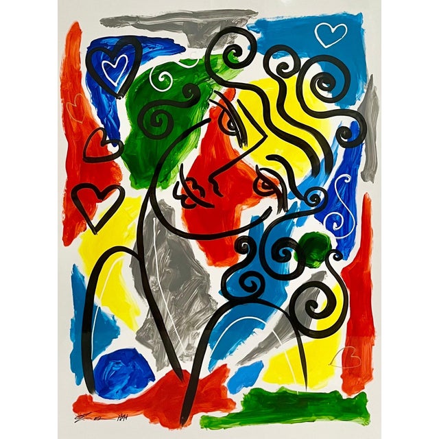 Oz El Hai 1, Original Oz El Hai Israeli Pop Art Vibrant Lacquer Enamel Painting Colorful Love, c. 20th century For Sale