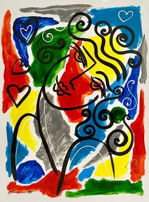 Oz El Hai 1, Original Oz El Hai Israeli Pop Art Vibrant Lacquer Enamel Painting Colorful Love, c. 20th century