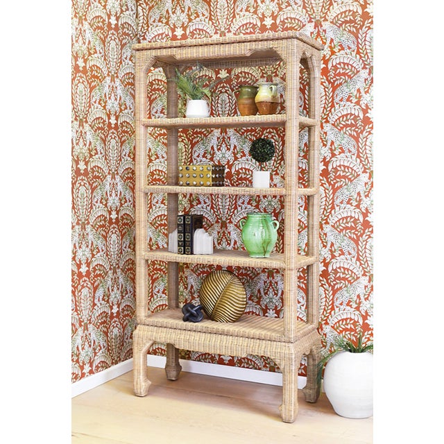 Contemporary Matthew Izzo Home - Cavalier Ming Style Woven Rattan Five Shelf Etagere For Sale - Image 3 of 9