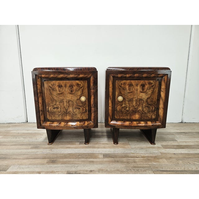 Tuscan Art Deco Bedside Tables in Walnut Burl, 1940, Set of 2 For Sale - Image 17 of 17