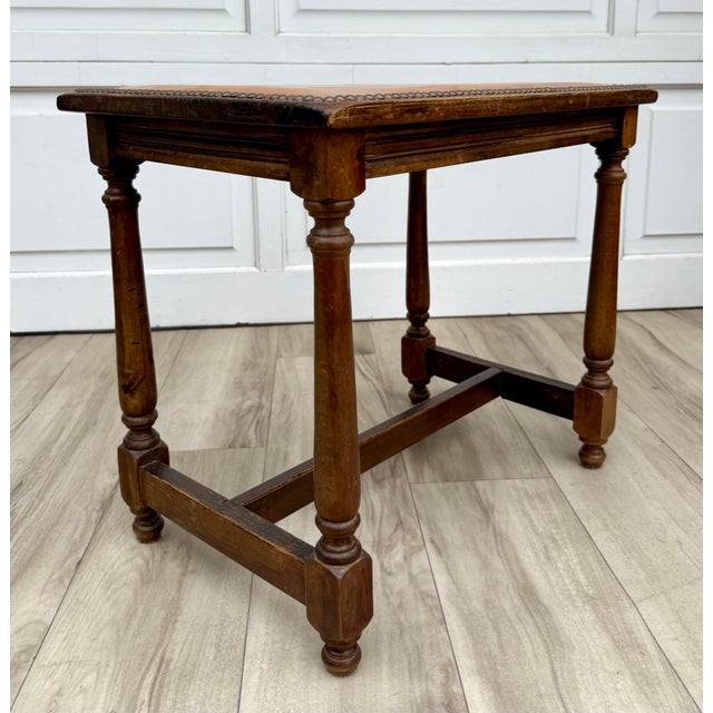 Early 1900s Wood Side Table With Leather Top & Nailhead Trim For Sale - Image 10 of 12