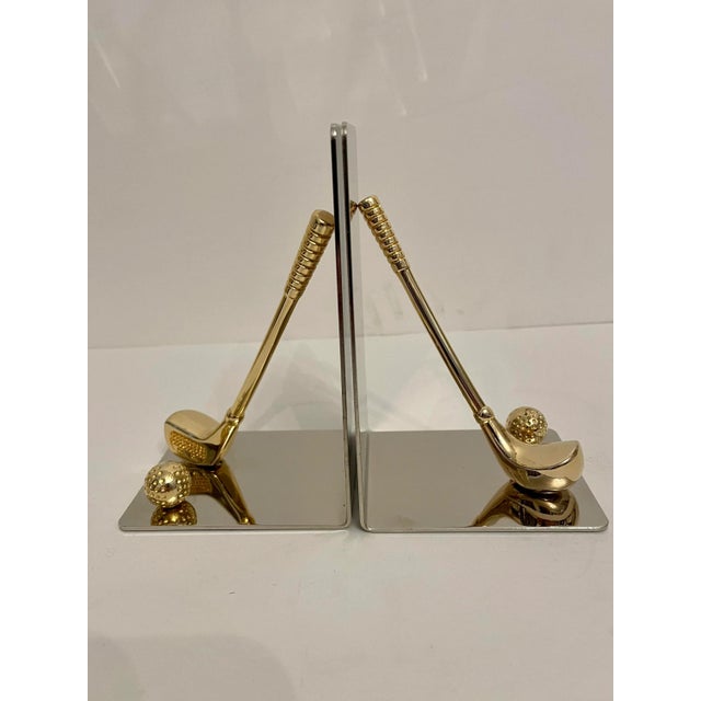 Brass and Chrome Golf Club Bookends For Sale - Image 4 of 7