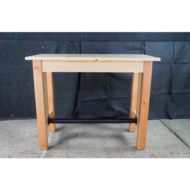 Late 20th Century Rustic Natural Pine Farmhouse Workbench Tall Desk Footrest Hall Table Console For Sale - Image 9 of 12