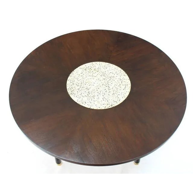 Early 20th Century Mid-Century ModernHarvey Probber Round Walnut Game/Center Table With Travertine Insert For Sale - Image 5 of 8