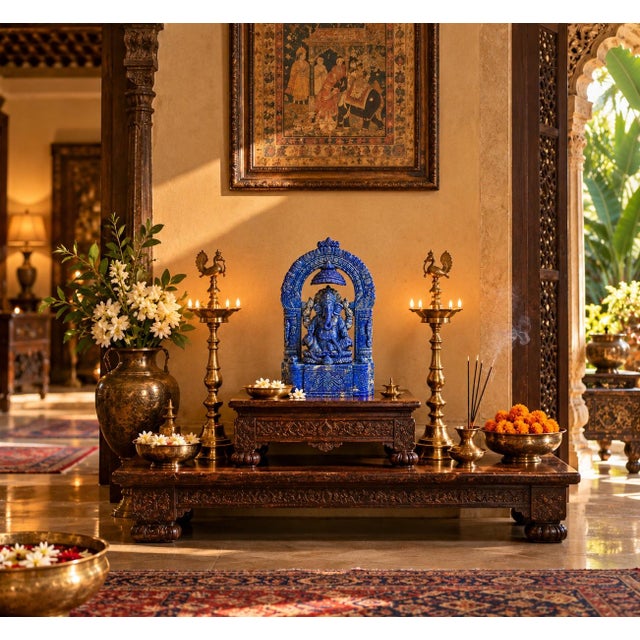 Finest Lapis Lazuli Ganesha 8.5" Hand Carved Gemstone Indian God Sculpture For Sale - Image 4 of 14