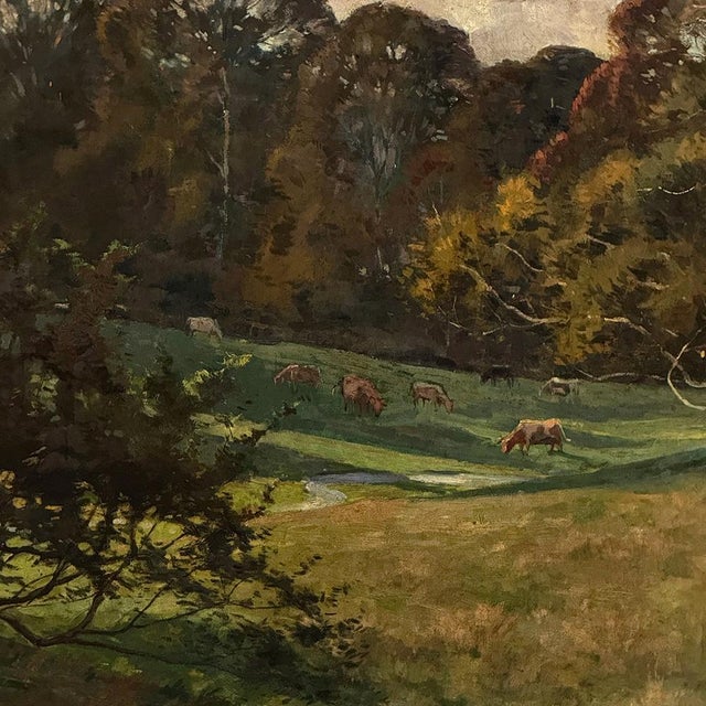 Framed Oil Painting on Canvas by Léon Dardenne (1865–1912), 'Pastoral Landscape With Shepherd and Grazing Cattle' Dated 1897 For Sale - Image 11 of 17