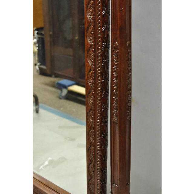 Wood Wellington Carved Mahogany Frame Italian Renaissance Tall Dressing Cheval Mirror For Sale - Image 7 of 14