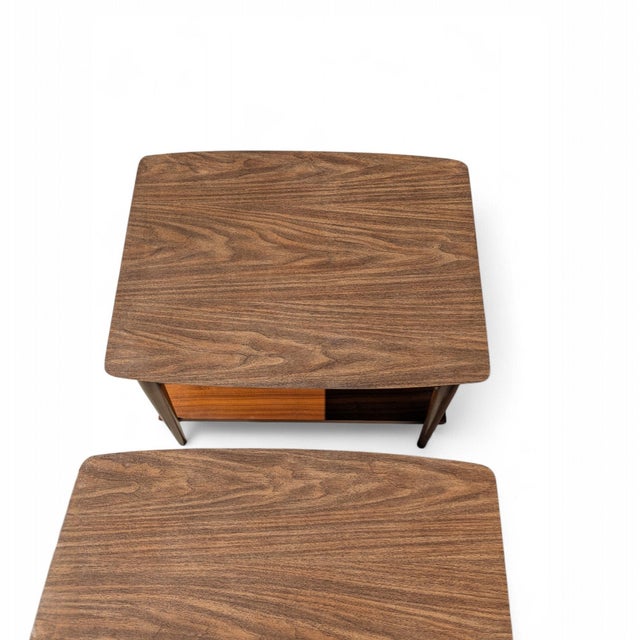 Lane Mid-Century Modern Walnut End Tables or Nightstands - A Pair, Oak For Sale - Image 13 of 17