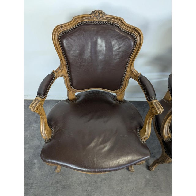 Louis XV Leather Armchairs, Set of 4 For Sale - Image 4 of 7
